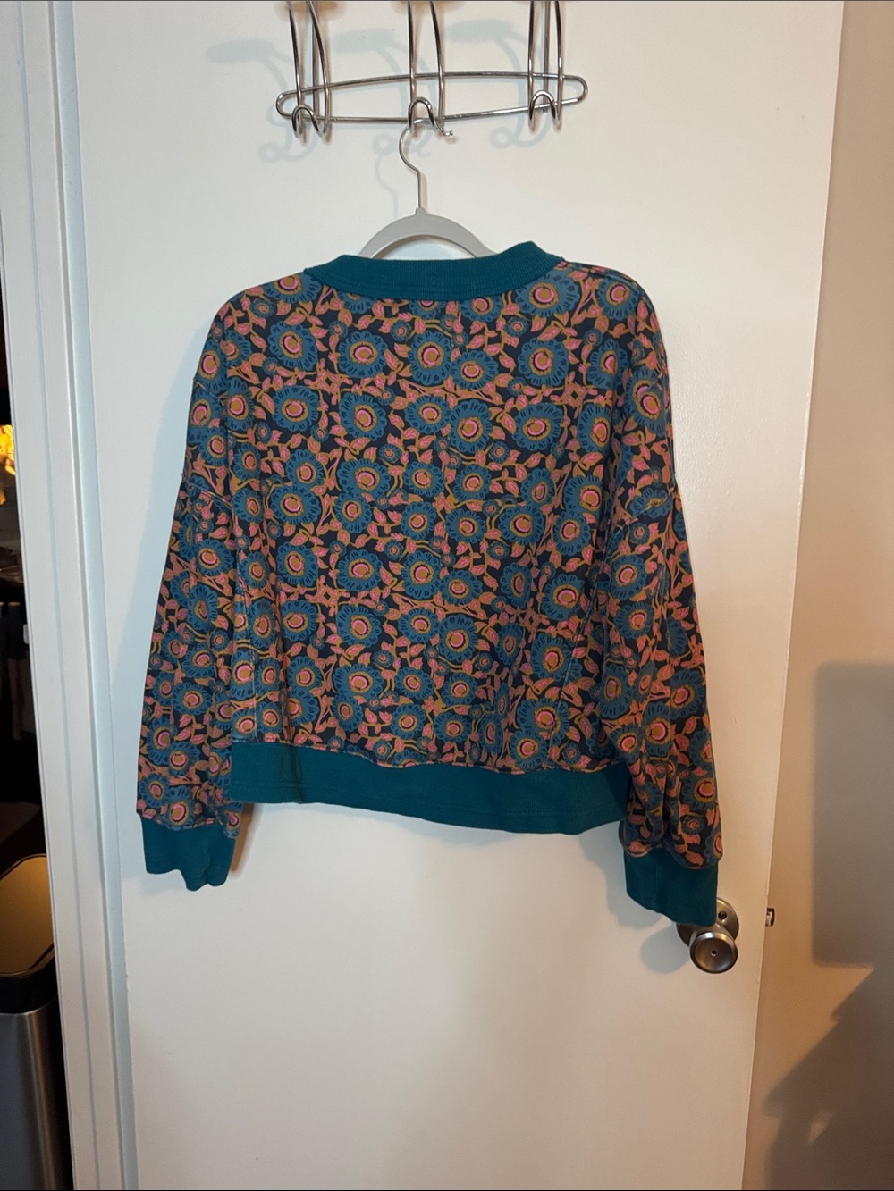 NATURAL LIFE Teal Floral Pattern Crewneck Sweatshirt - Picture 8 of 13